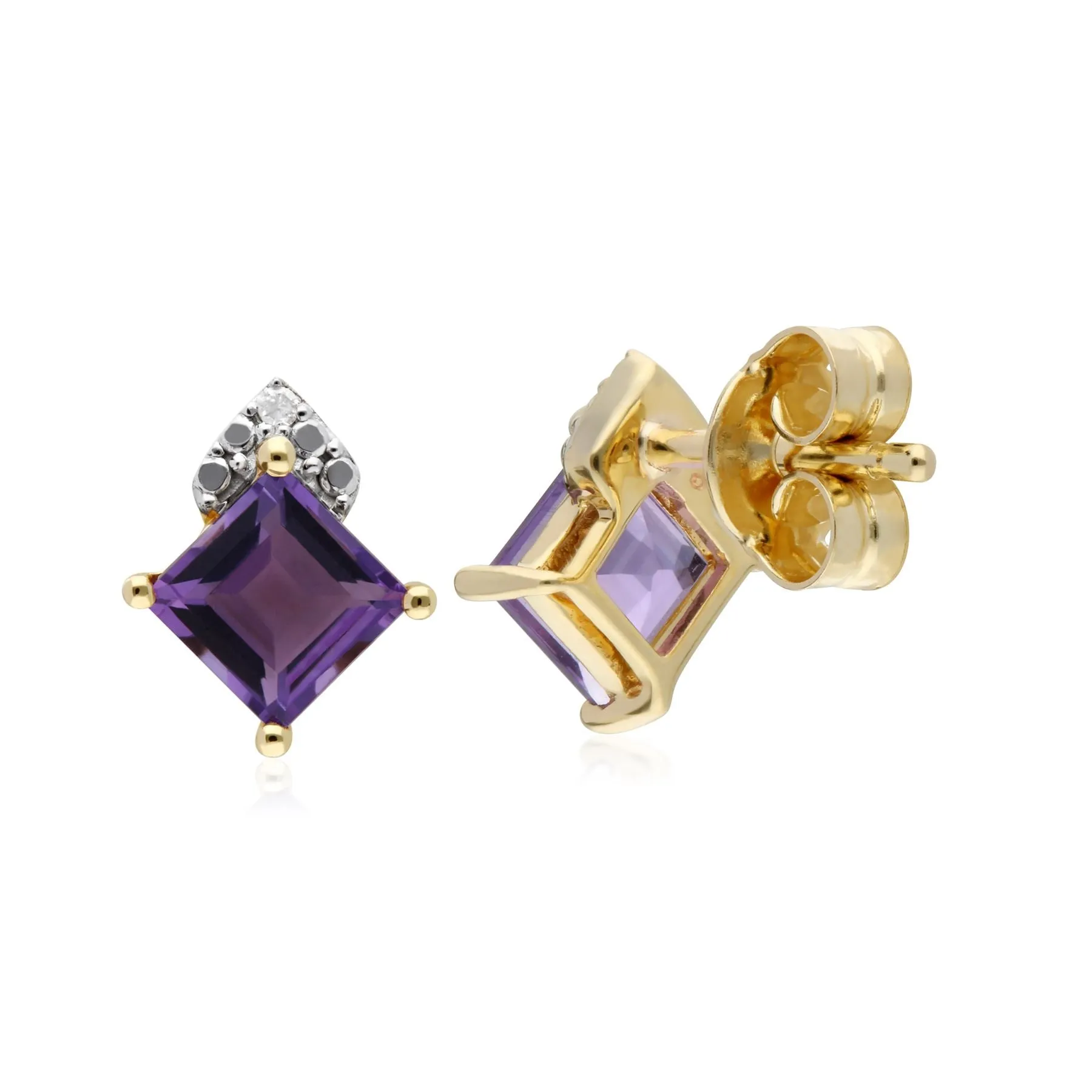 Amethyst Ohrringe, 9 Karat Gelbgold Amethyst & Diamant Quadrat