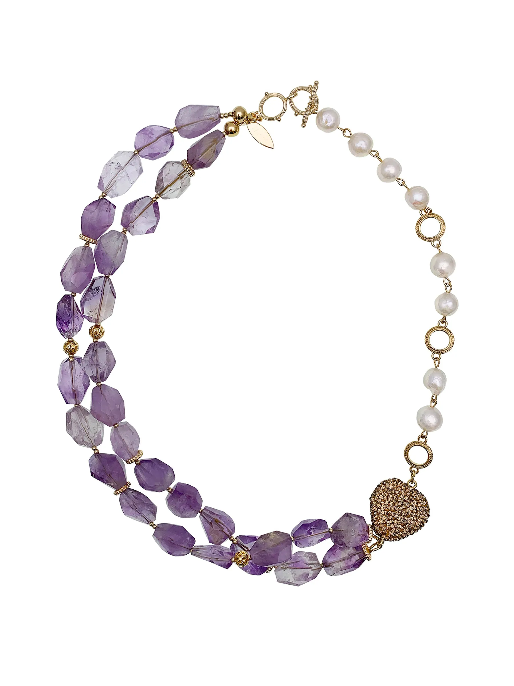 Amethyst With Pearls Double Strands Versatile Necklace EN035