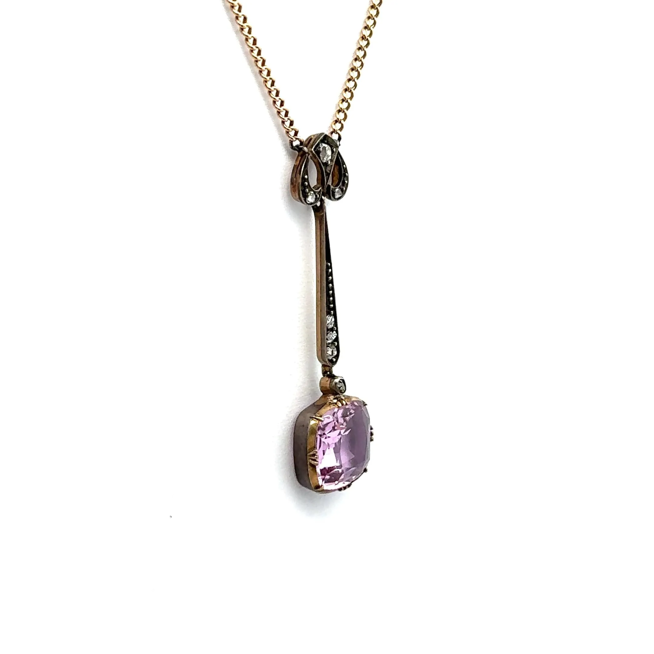 Antique Pink Topaz Diamond 14k Gold & Silver Necklace