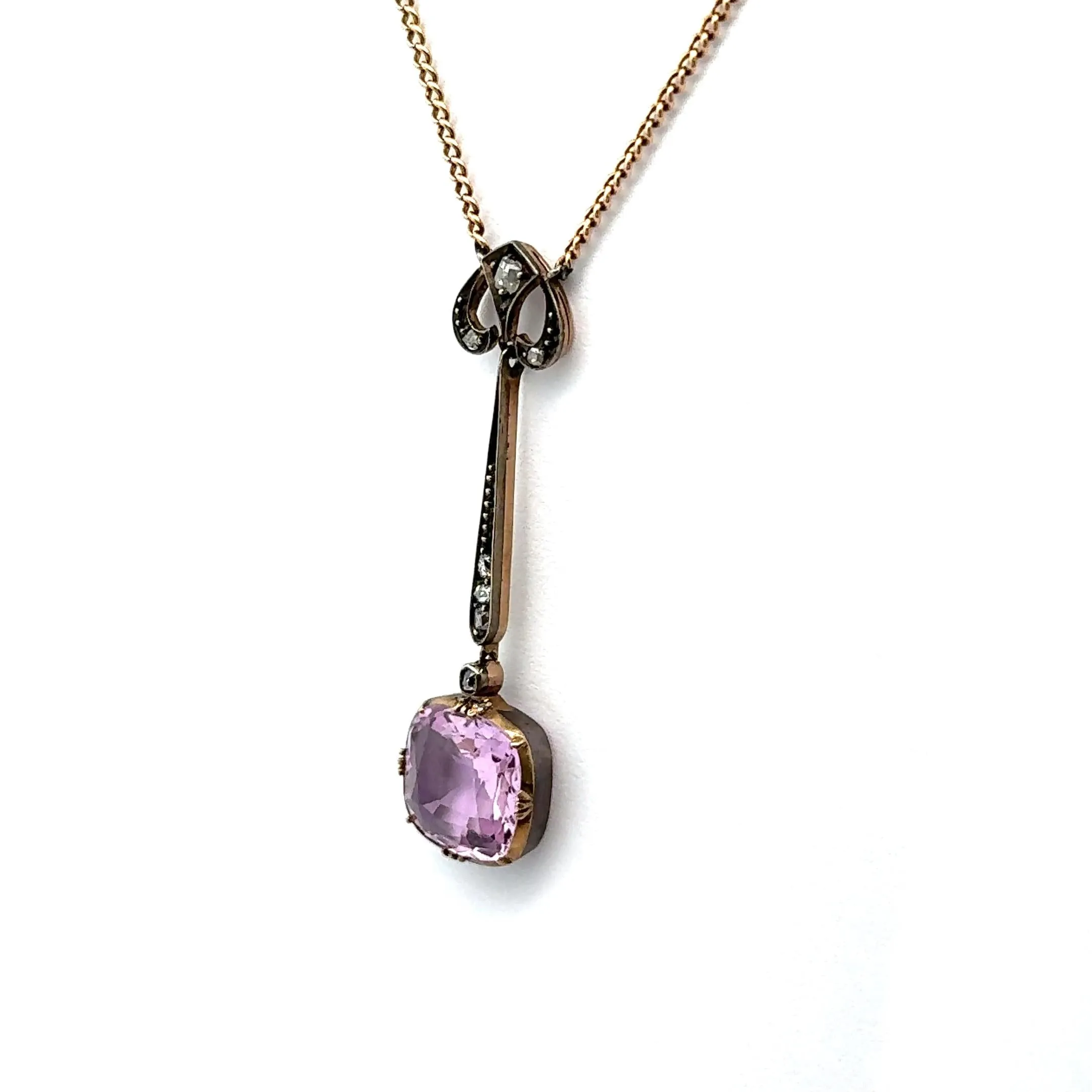 Antique Pink Topaz Diamond 14k Gold & Silver Necklace