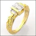 Antique Style 1 Carat Cubic Zirconia Emerald Cut Baguettes Cz Ring 14K Yellow Gold