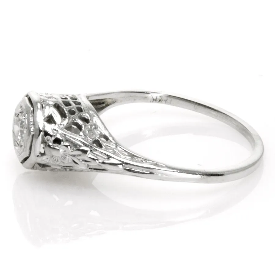 Art Deco Filigree Solitaire Engagement Ring