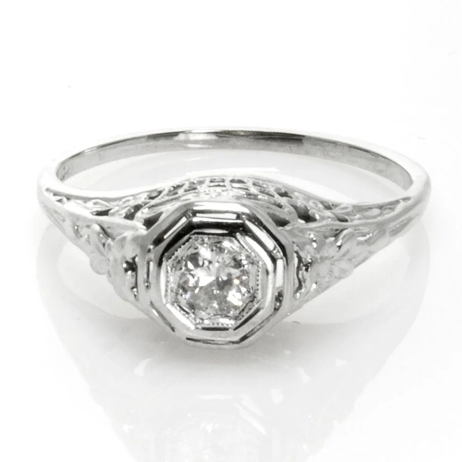 Art Deco Filigree Solitaire Engagement Ring