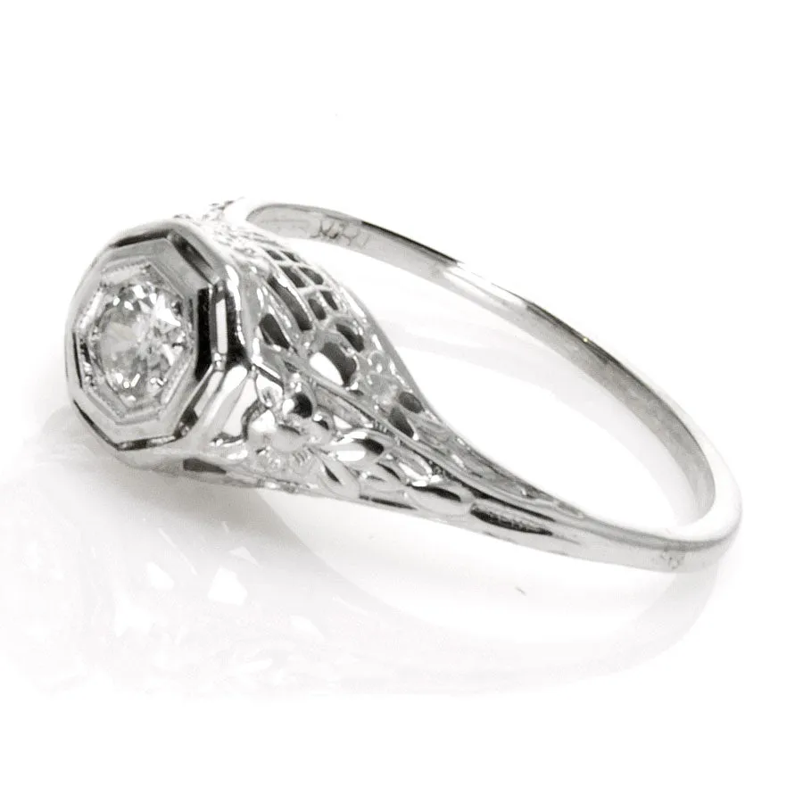 Art Deco Filigree Solitaire Engagement Ring