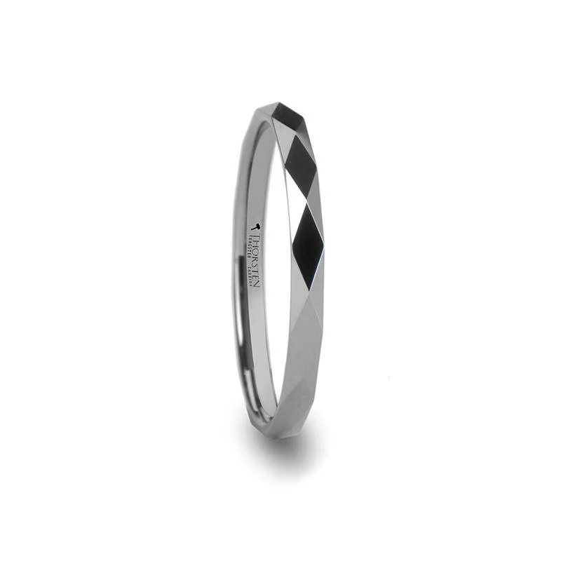 ATLANTIS Diamond Faceted Women's Tungsten Ring - 2mm