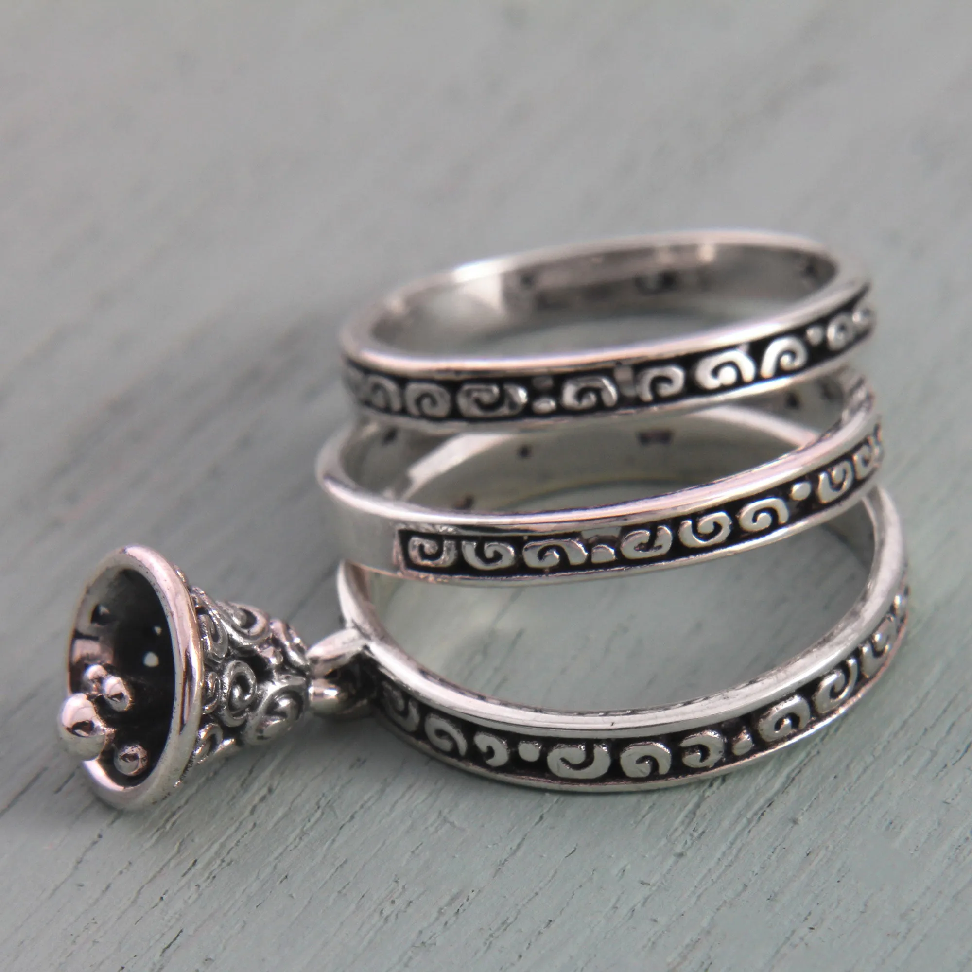 Bell Charm Sterling Silver Rings