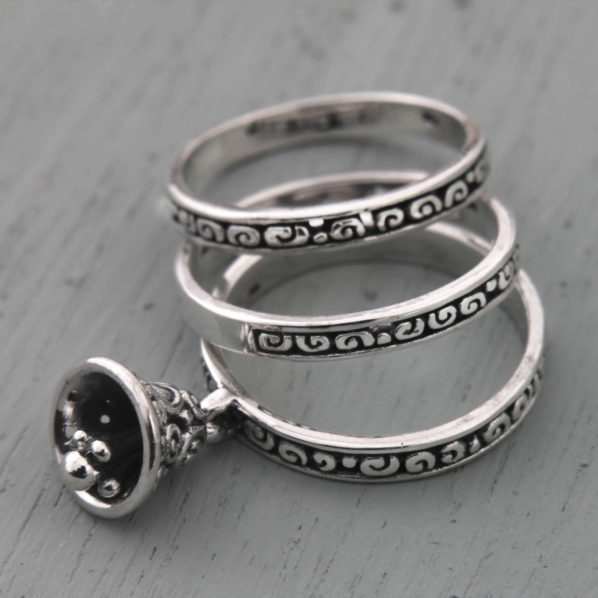 Bell Charm Sterling Silver Rings