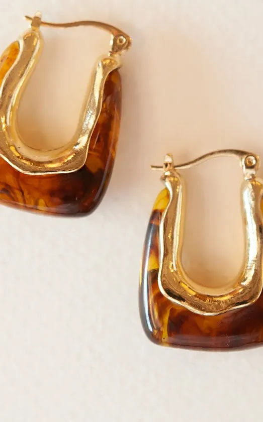 Benny Amber Horseshoe Earrings | Gold Accented Lucite Earring