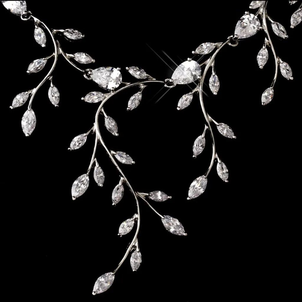 BEST SELLER - Stunning Vine Leaf Wedding Jewellery Set, Cubic Zirconia Necklace and Earrings