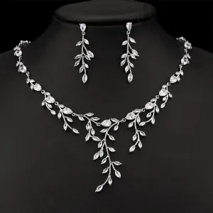 BEST SELLER - Stunning Vine Leaf Wedding Jewellery Set, Cubic Zirconia Necklace and Earrings