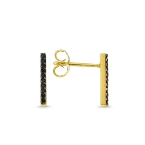 Black Bar Stud Earrings in Gold