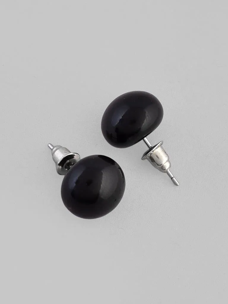 Black Circular Studs Earrings - Voj