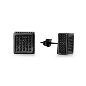 Black IP Stainless Steel 1/3 CTW Pave Black Diamond Stud Earrings