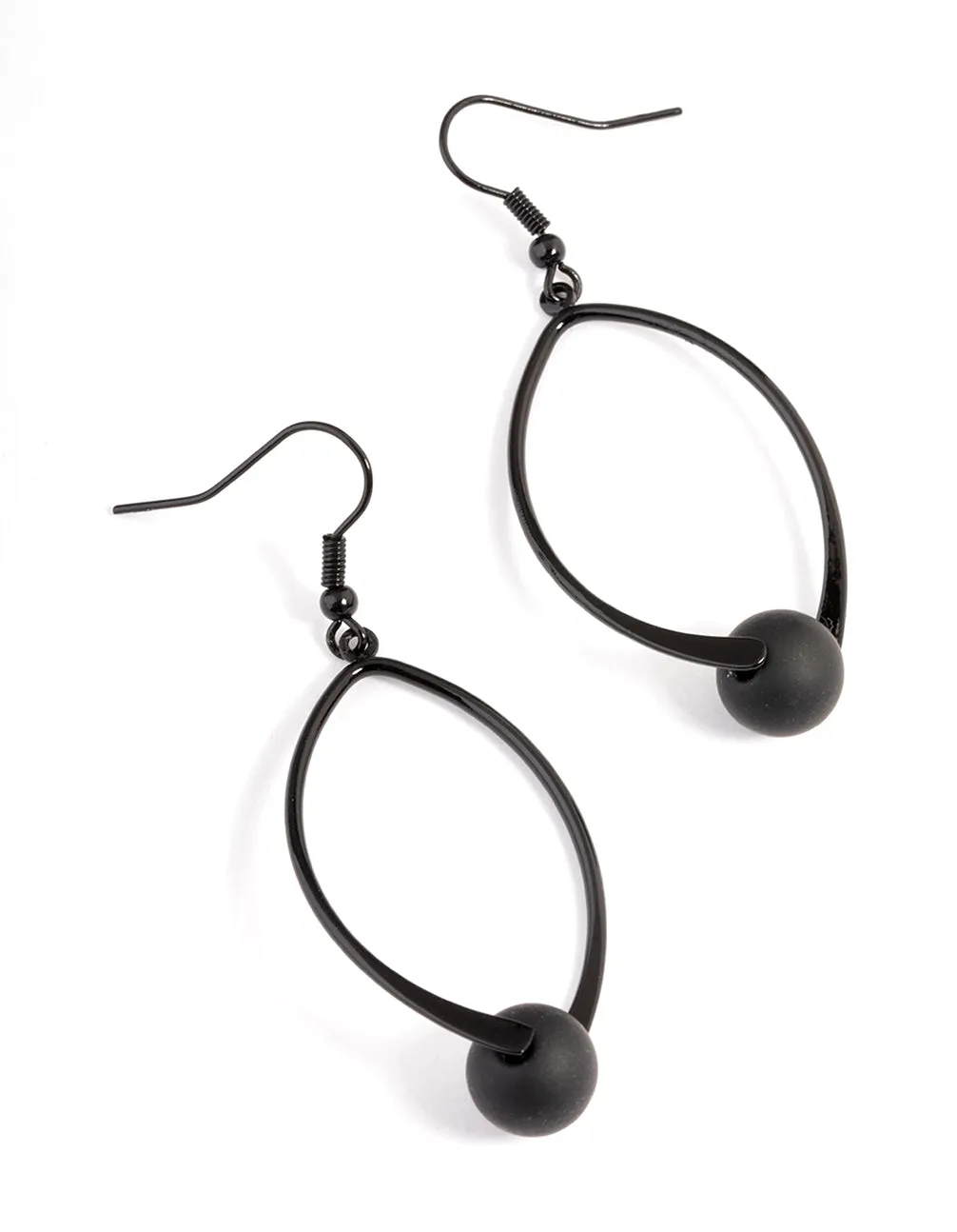 Black Long Twist Ball Drop Earrings