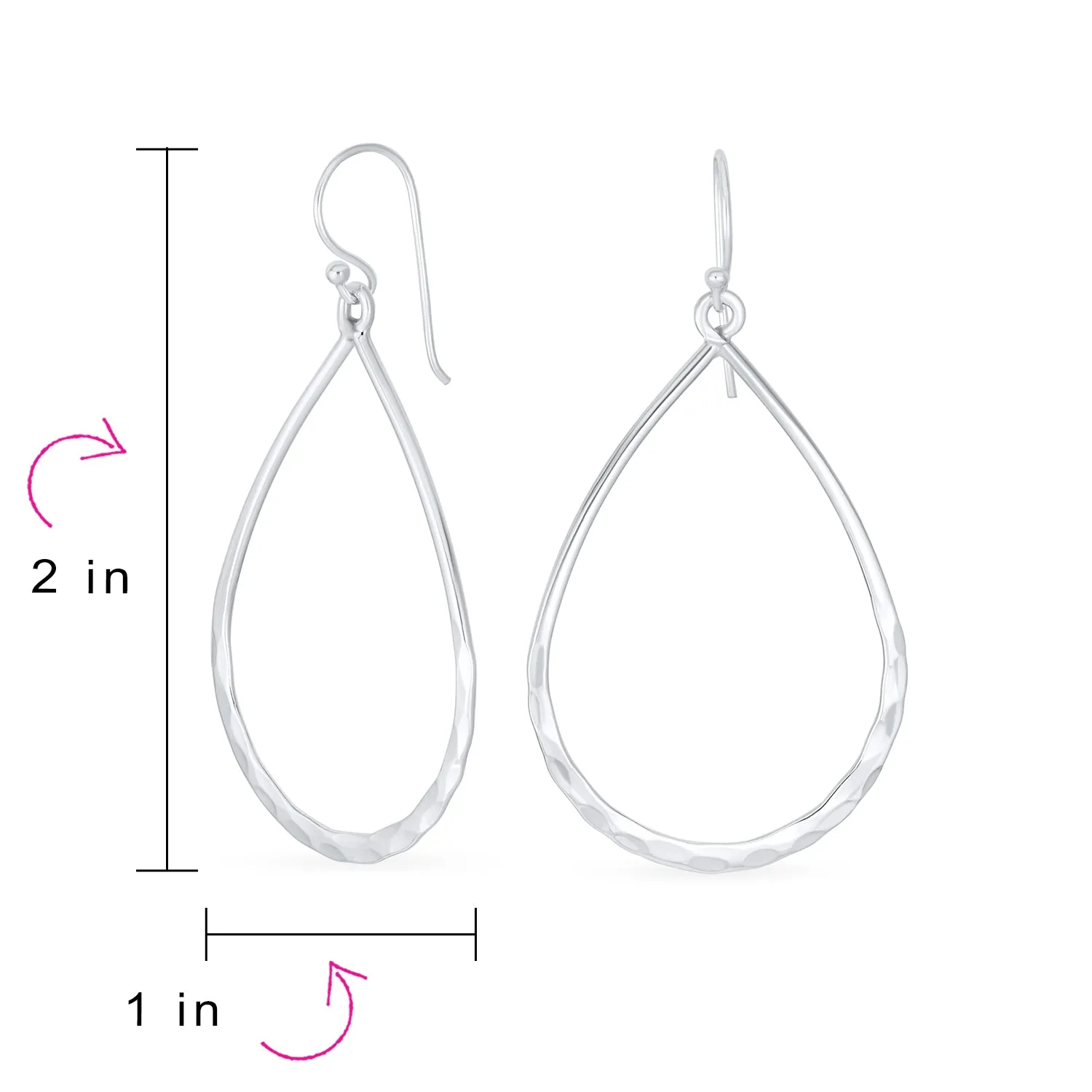 Boho Pear Shaped Lightweight Hoop Huggie Earrings Sterling Silver 2 Inch