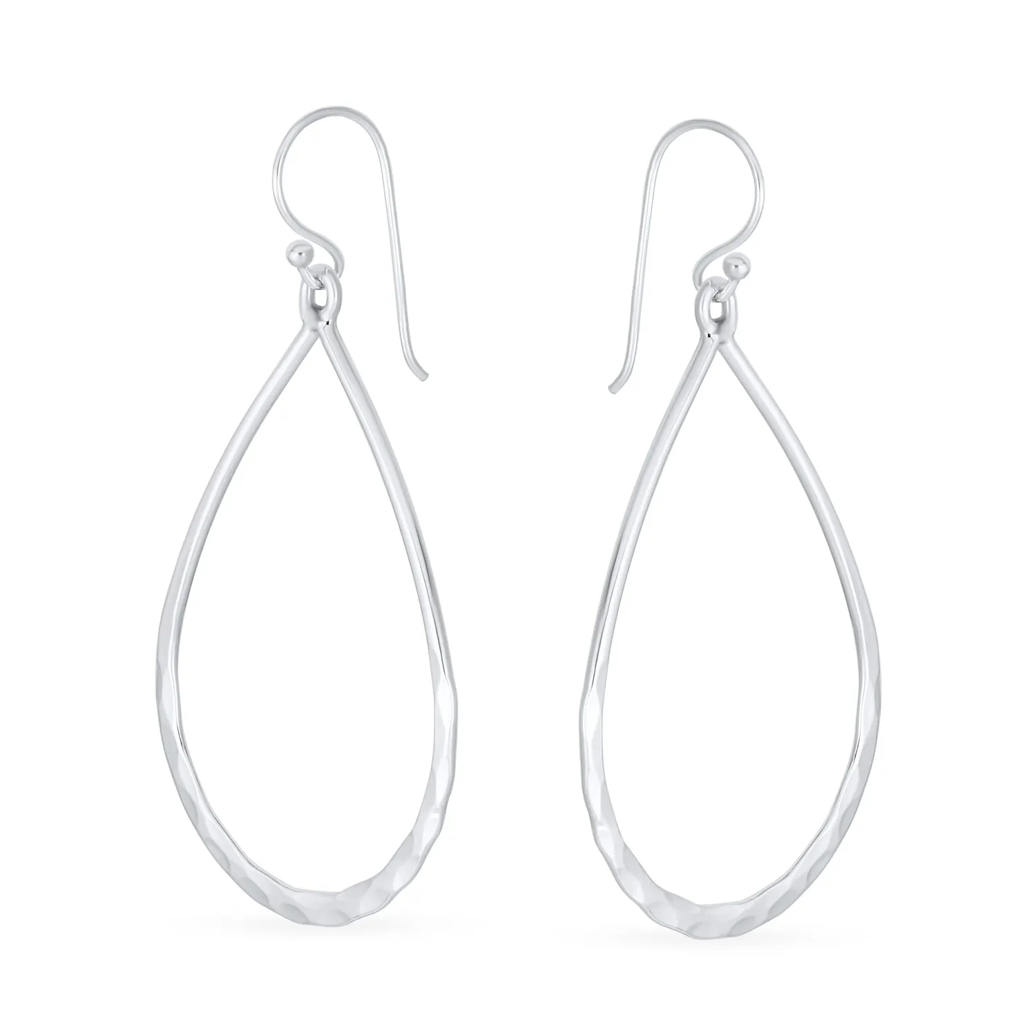 Boho Pear Shaped Lightweight Hoop Huggie Earrings Sterling Silver 2 Inch