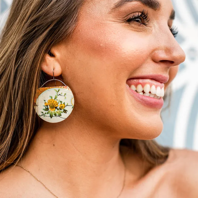 Bold Blossom Circles Upcycled Tin Earrings