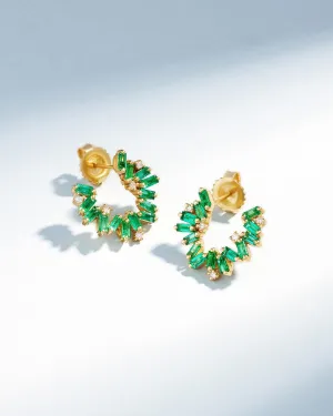 Bold Burst Emeralds Sideways Mini Hoops