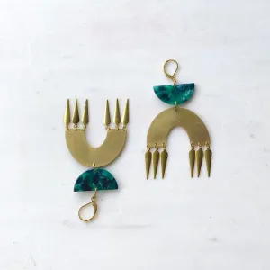 Bold Green and Gold Boho Statement Earrings