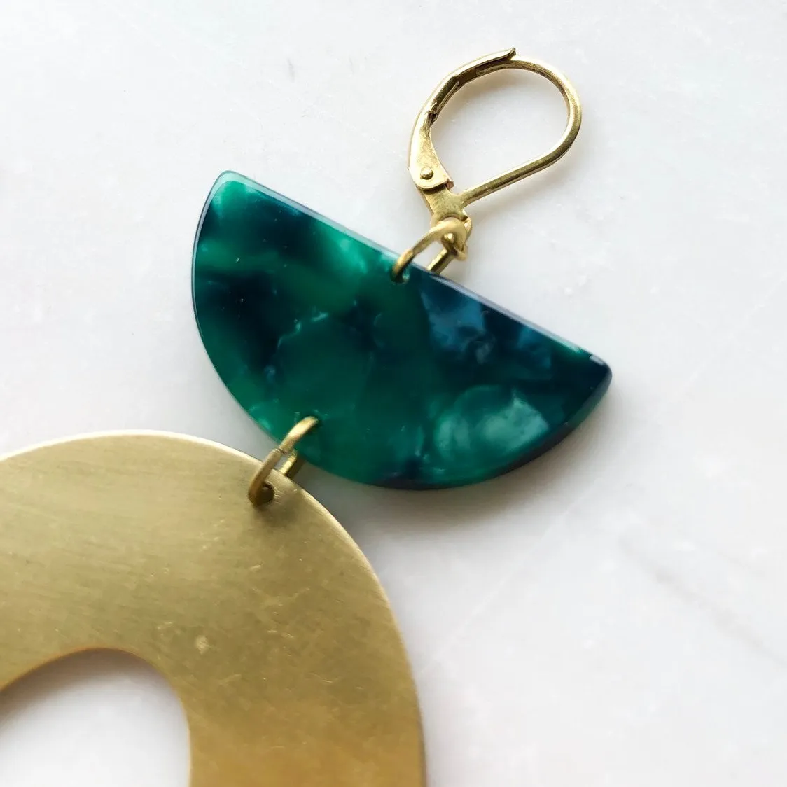 Bold Green and Gold Boho Statement Earrings