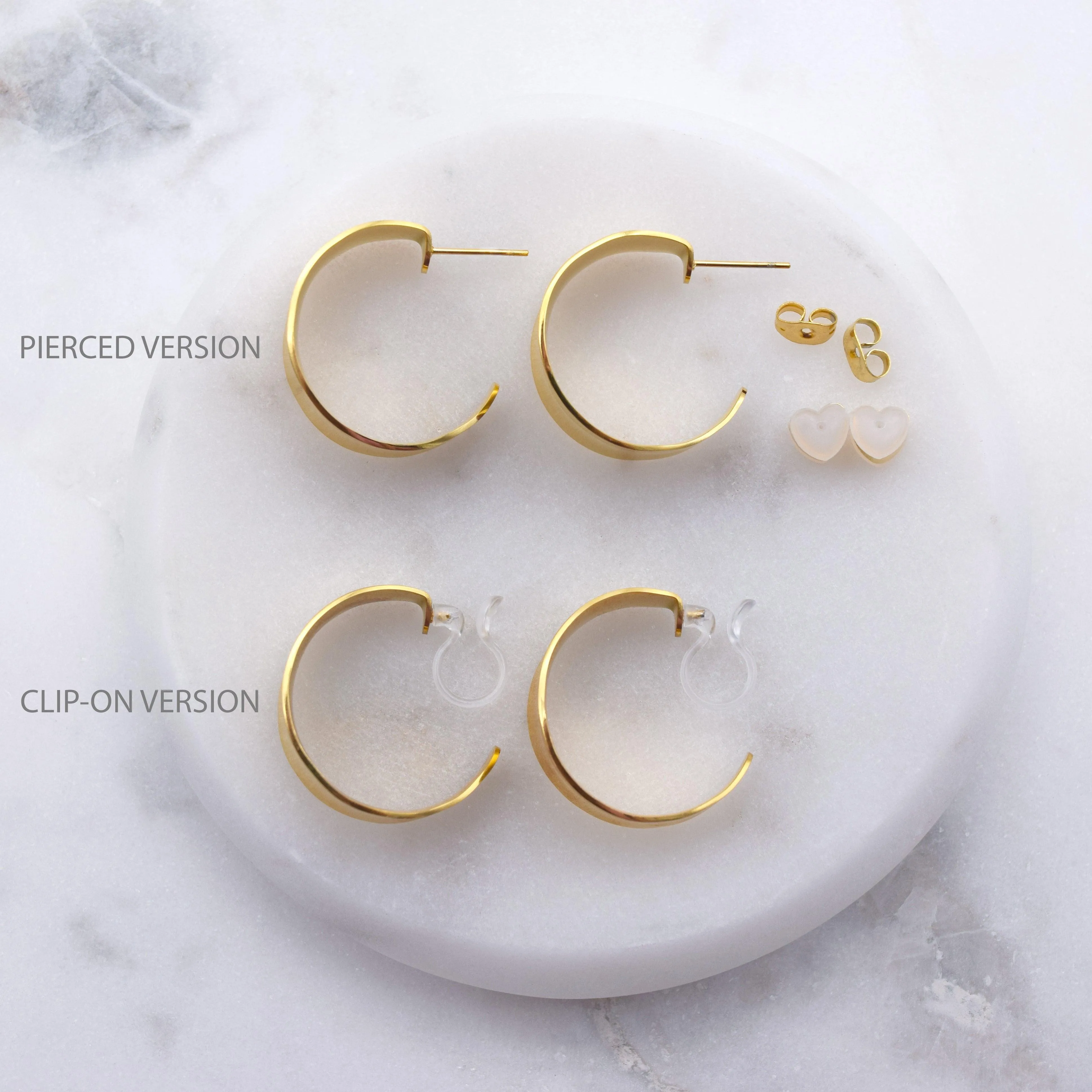 BOLD SCULPTED HOOP CLIP-ON EARRINGS IN GOLD