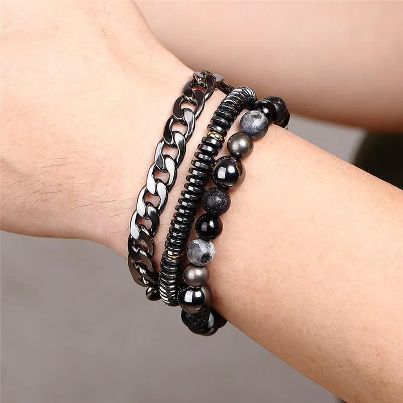 Bracelet Charm Jewelry 4Pcs/Set Hematite Slim Beaded Bangles For Women & Men