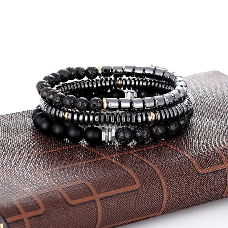 Bracelet Charm Jewelry 4Pcs/Set Hematite Slim Beaded Bangles For Women & Men