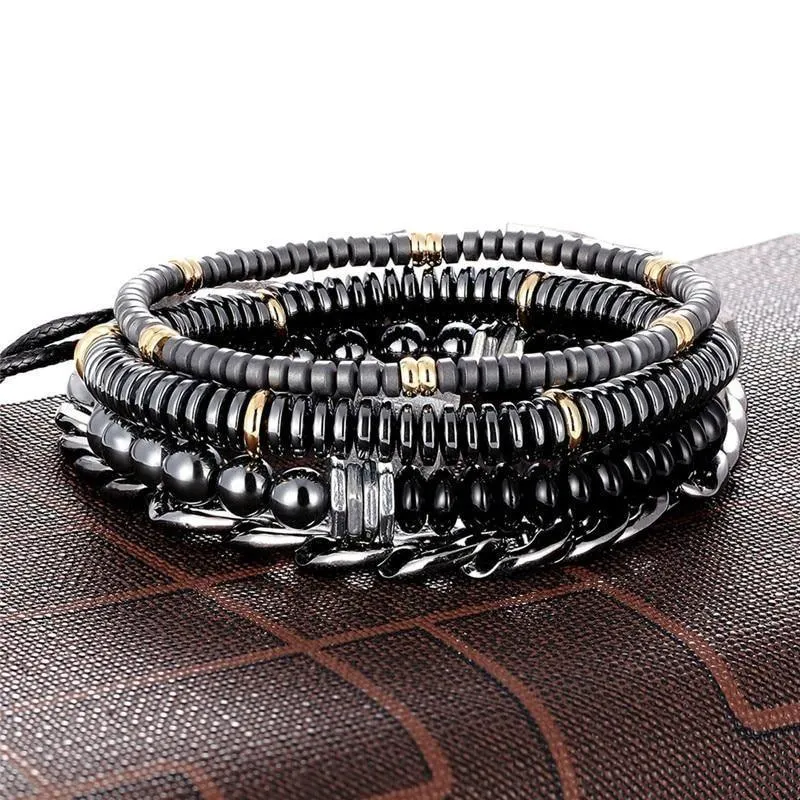 Bracelet Charm Jewelry 4Pcs/Set Hematite Slim Beaded Bangles For Women & Men