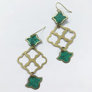 Brass Drop Earrings | Green & Gold