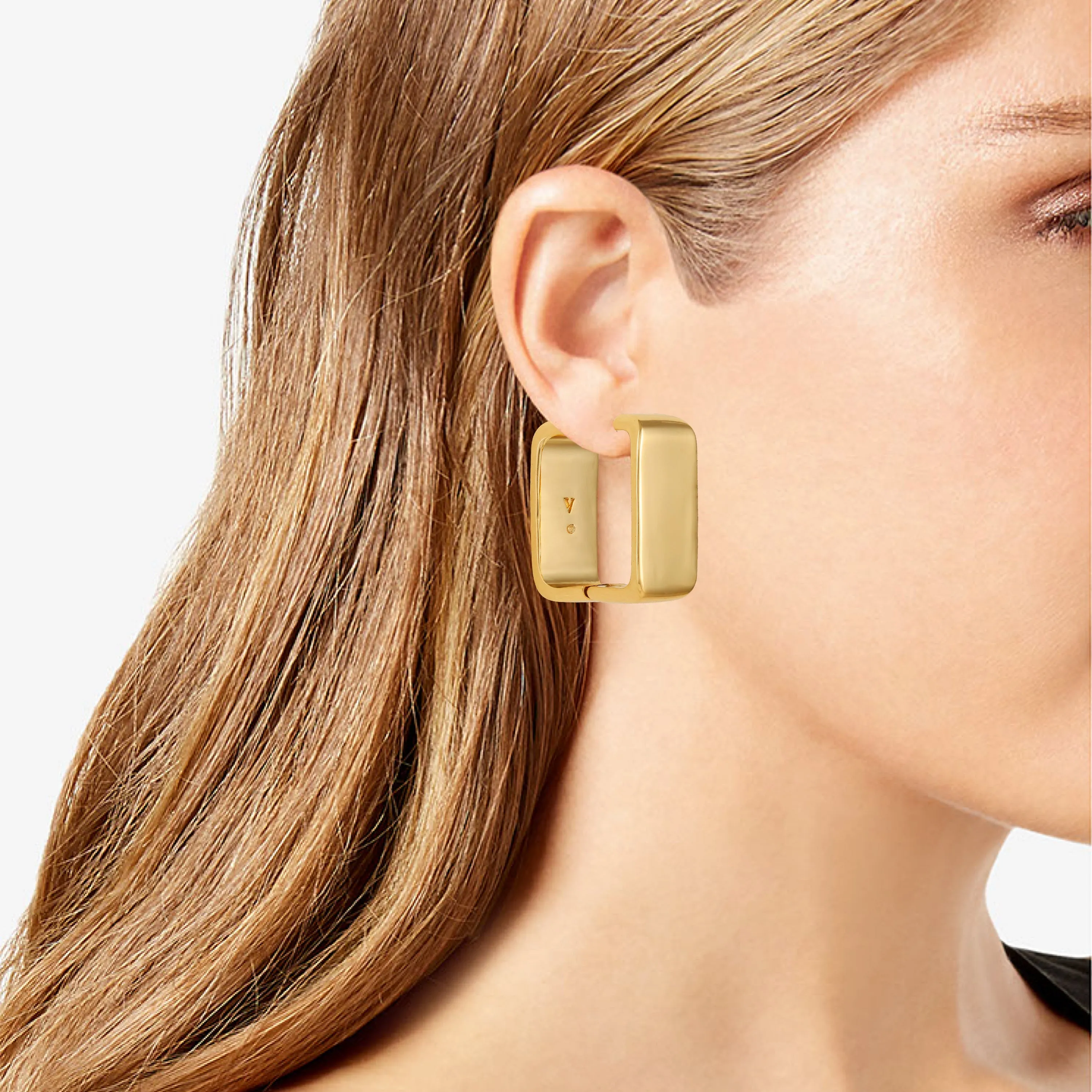 Brass Rectangle Hoop Earrings