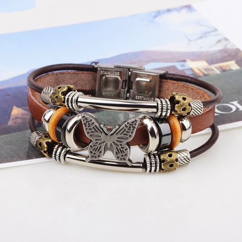 Butterfly Bracelets Hot Sales Hand Made Braided buckle Fashion Style Popular Charm Leather Bracelets Bangles for Men Women