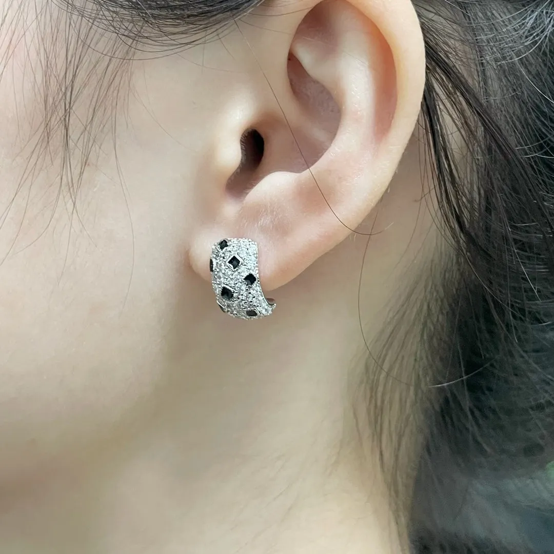 Cartier versatile full diamond leopard print spot white gold black dot earrings EHA95