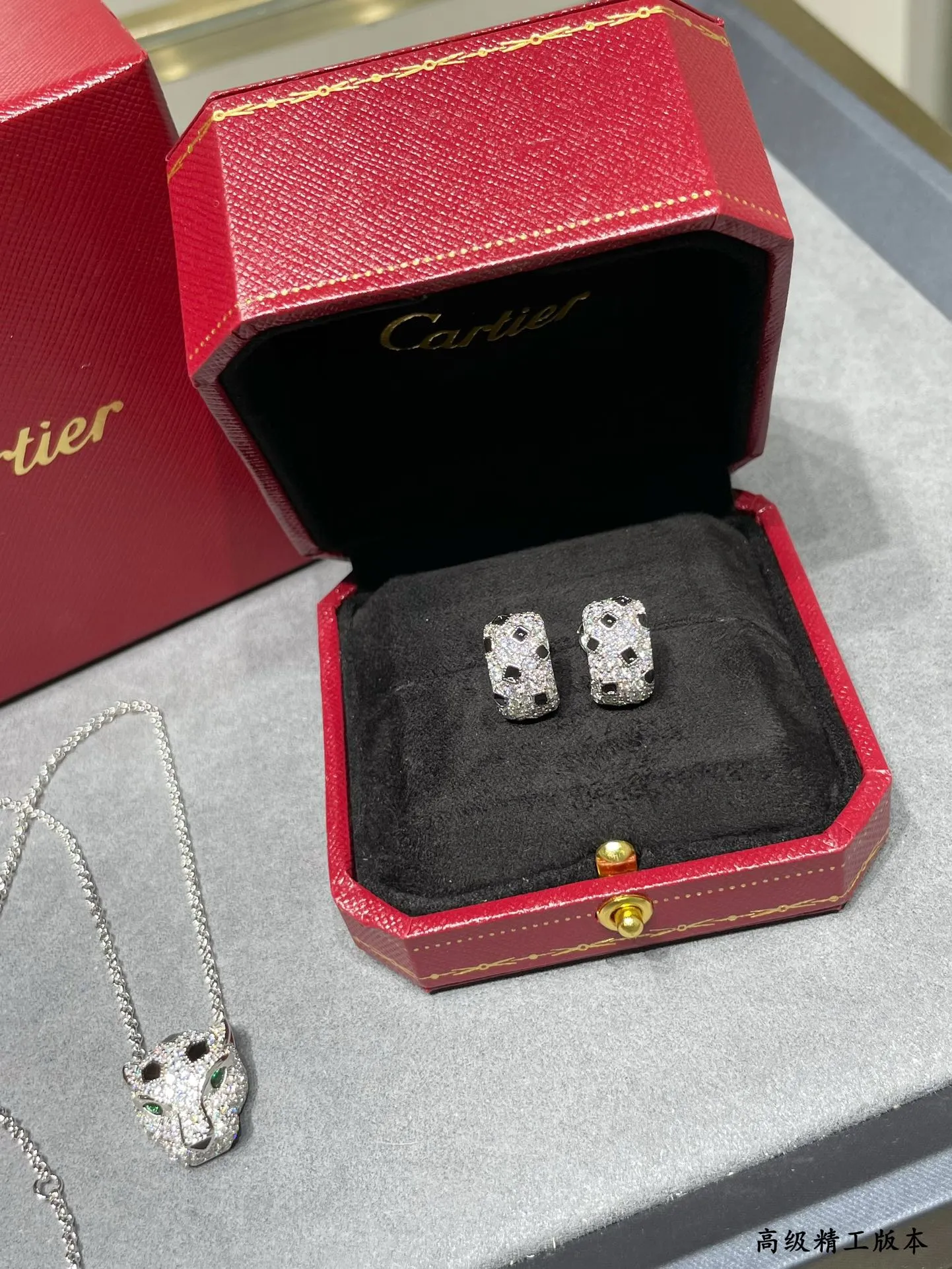 Cartier versatile full diamond leopard print spot white gold black dot earrings EHA95