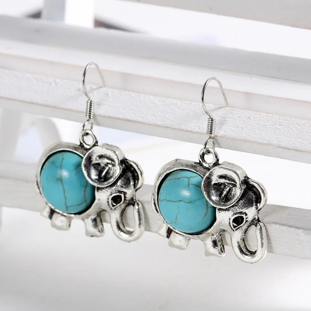 Charming Ethnic Tibetan Silver Oval Rimous Turquoise Crystal Drop Dangle Earrings Christmas Gift for Women Earrings