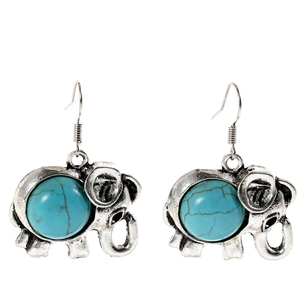 Charming Ethnic Tibetan Silver Oval Rimous Turquoise Crystal Drop Dangle Earrings Christmas Gift for Women Earrings