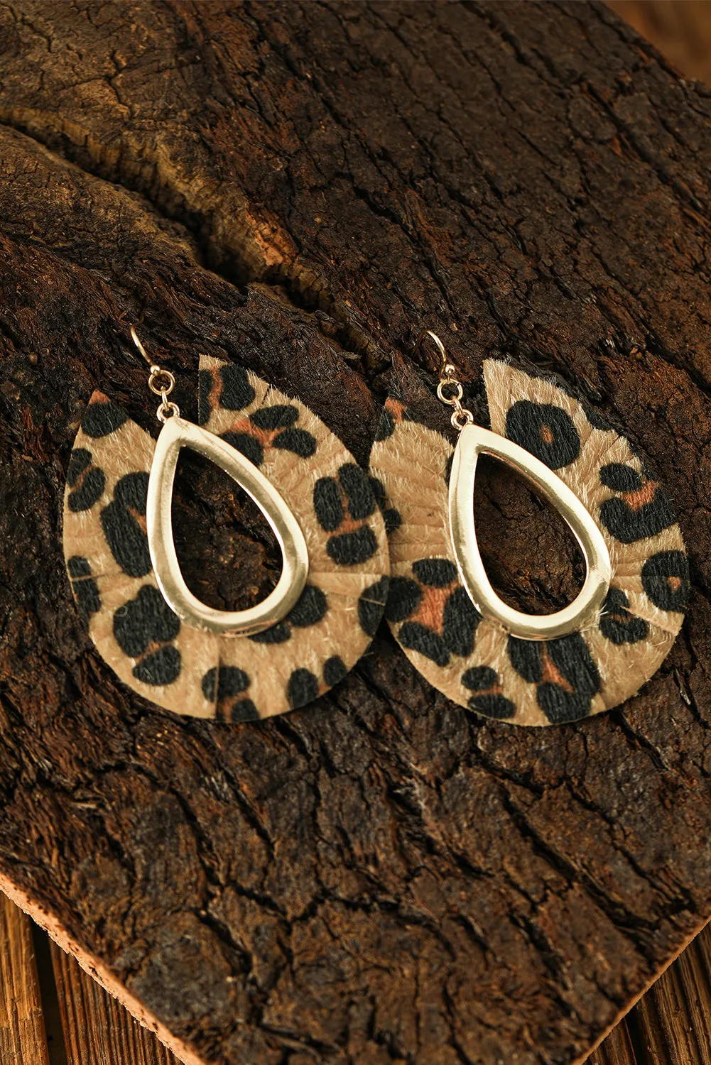 Chestnut Leopard Print Hollow Out Drop Earrings