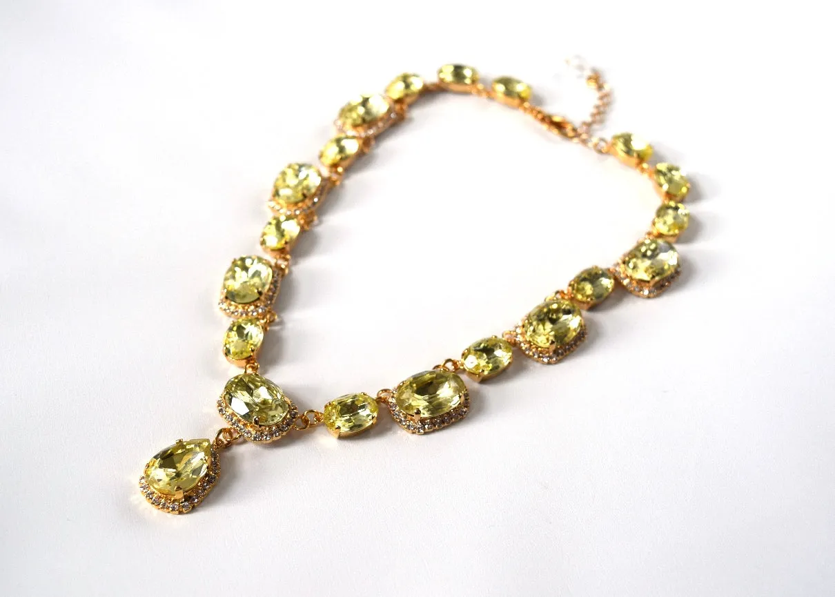 Citrine Yellow Halo Riviere Necklace