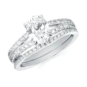 Classic Bridal: 1/3 Ctw. Diamond Semi Mount shown with 1CT Oval Center Diamond in 14K Gold