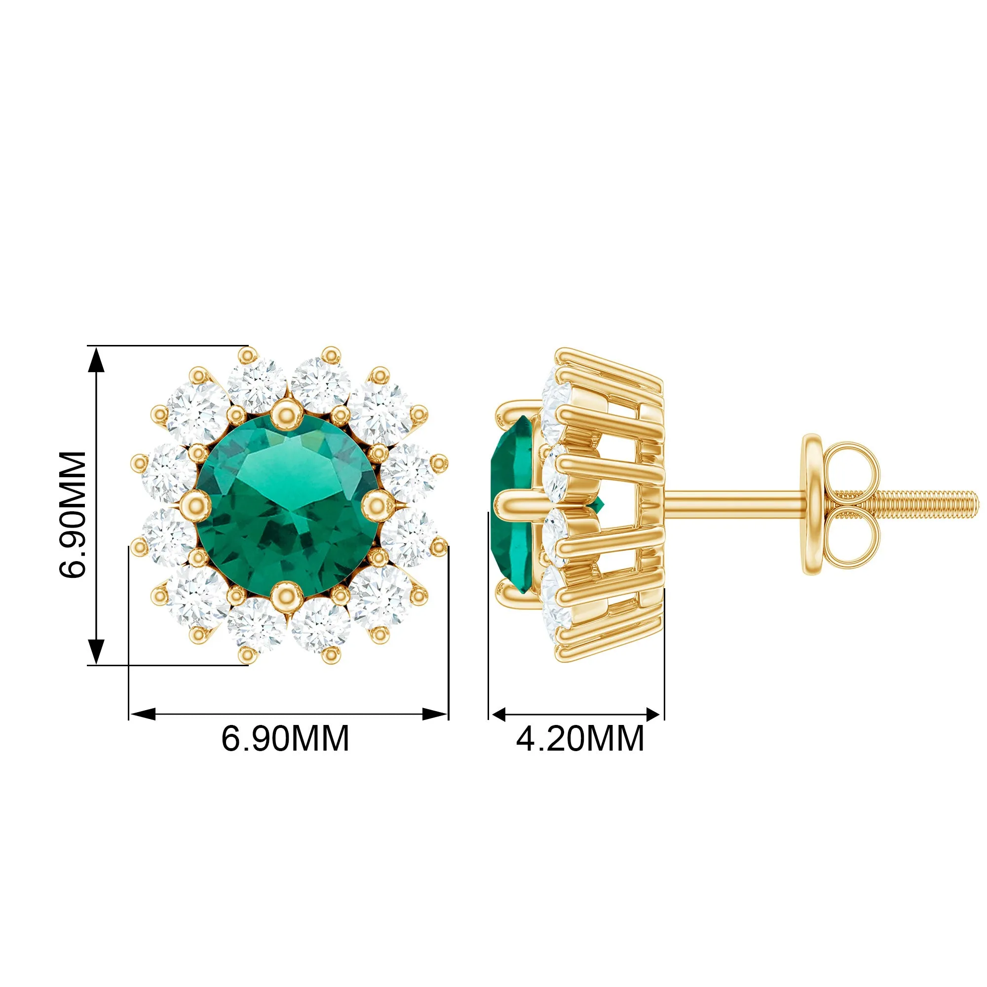 Classic Created Emerald and Diamond Halo Stud Earrings