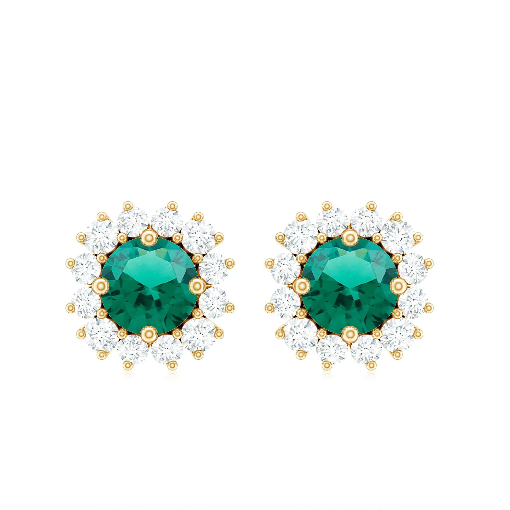 Classic Created Emerald and Diamond Halo Stud Earrings