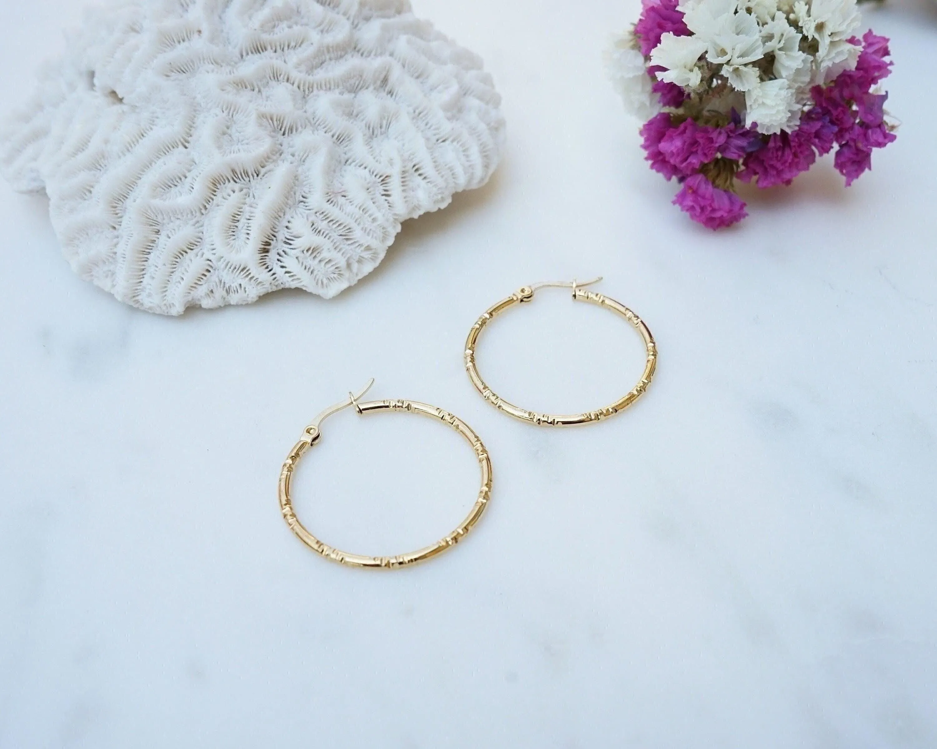 Classic Gold Hammered Hoop Earrings