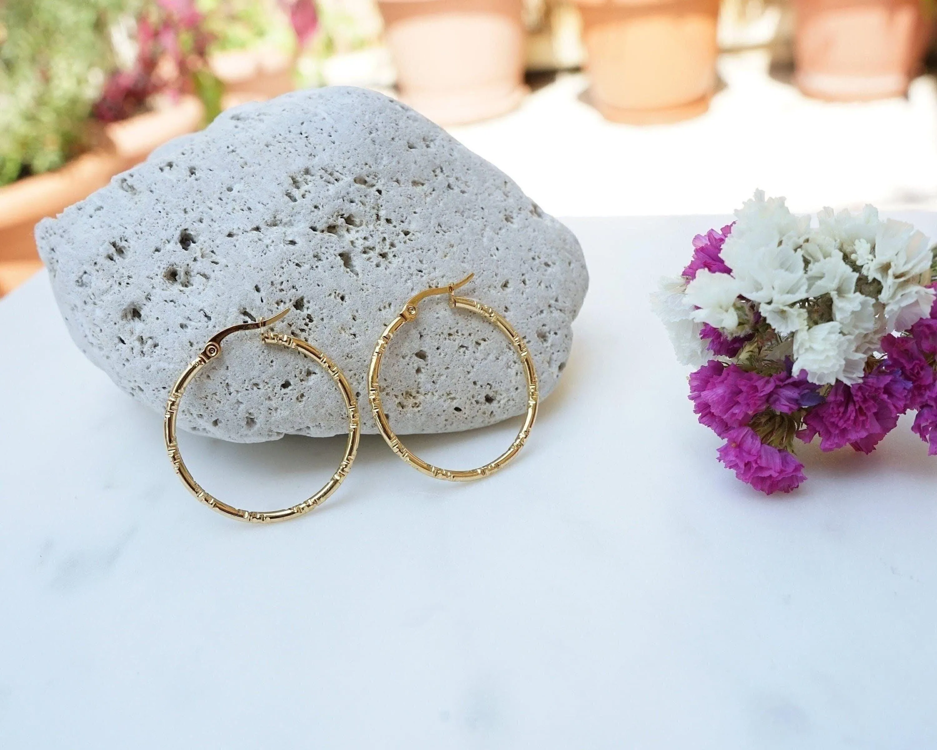 Classic Gold Hammered Hoop Earrings