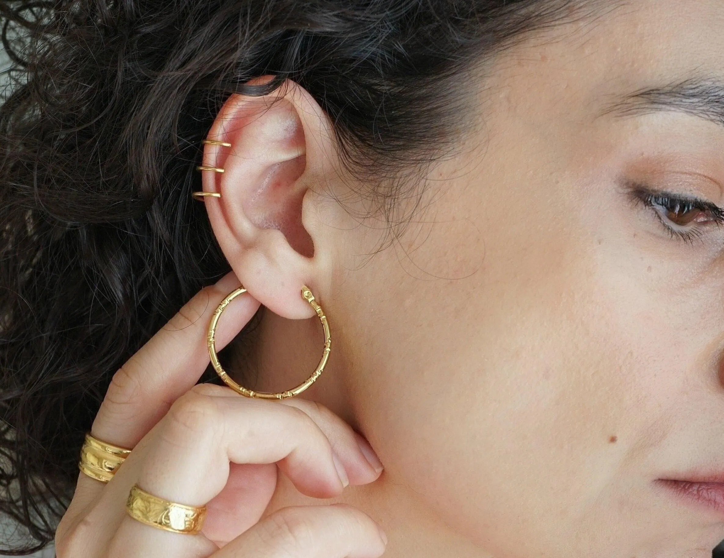 Classic Gold Hammered Hoop Earrings