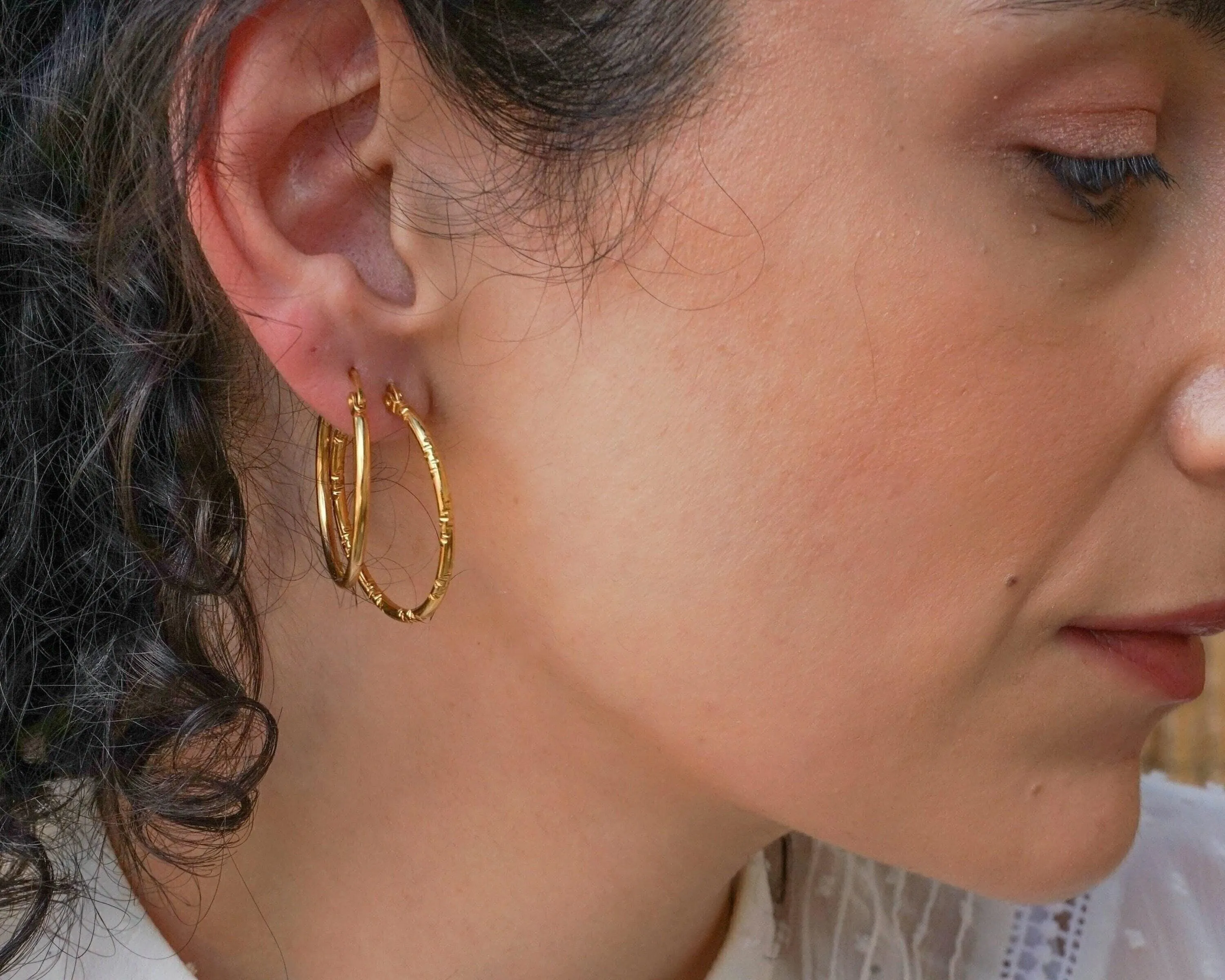 Classic Gold Hammered Hoop Earrings