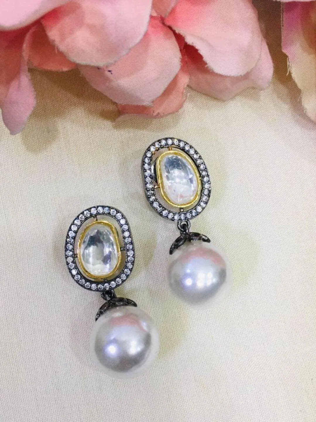 Classic Pearl And American Diamond Studded Earrings