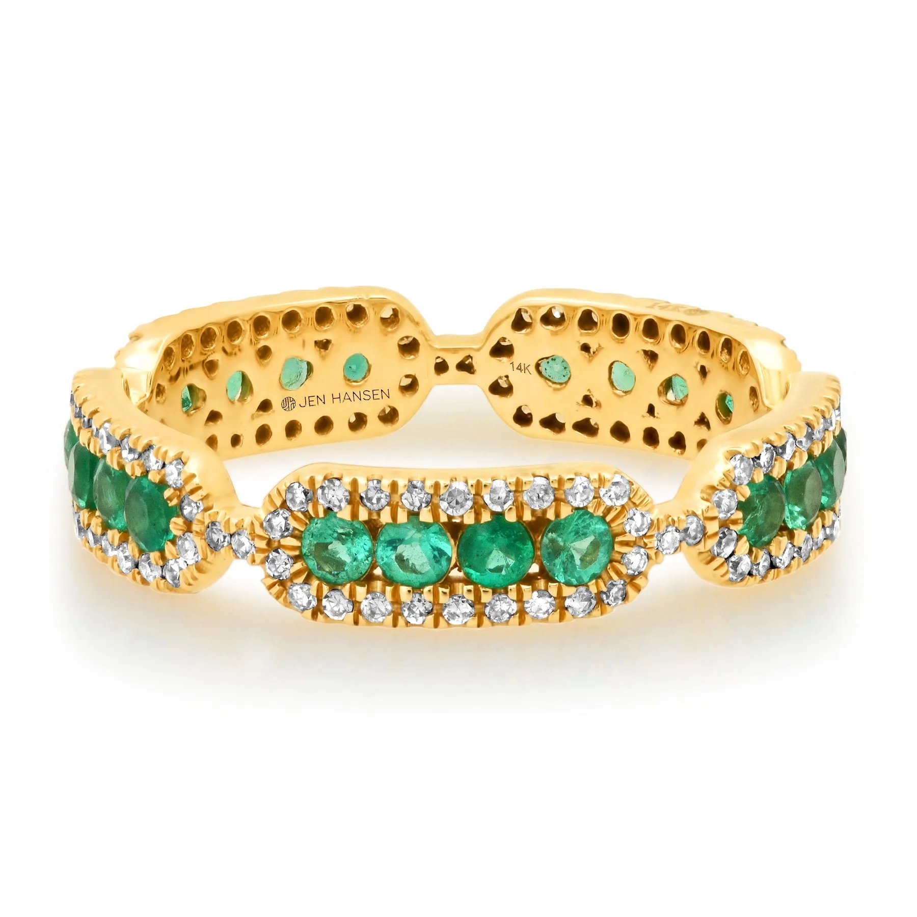 CLASSY DIAMOND & EMERALD BAND, 14kt GOLD