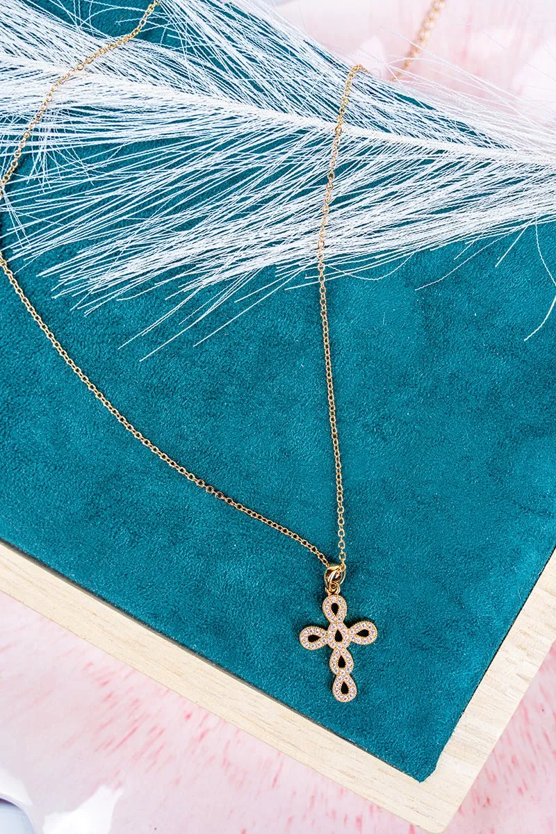 Crystal Avenue Graceful Moment Goldtone Cross Necklace