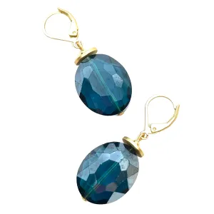 Crystal Lever Back Earrings - Teal