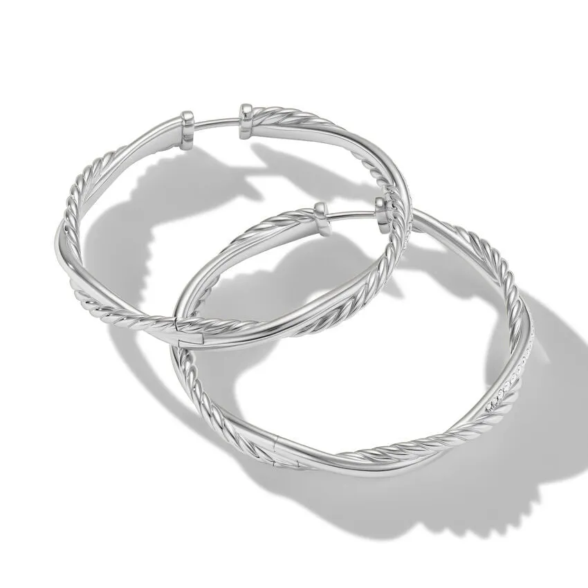 David Yurman Petite Infinity Hoop Earrings in Sterling Silver with Pave Diamonds, 4MM