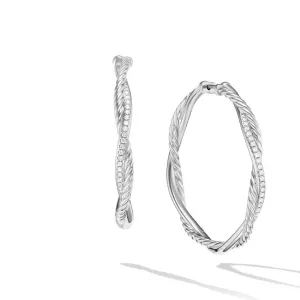 David Yurman Petite Infinity Hoop Earrings in Sterling Silver with Pave Diamonds, 4MM